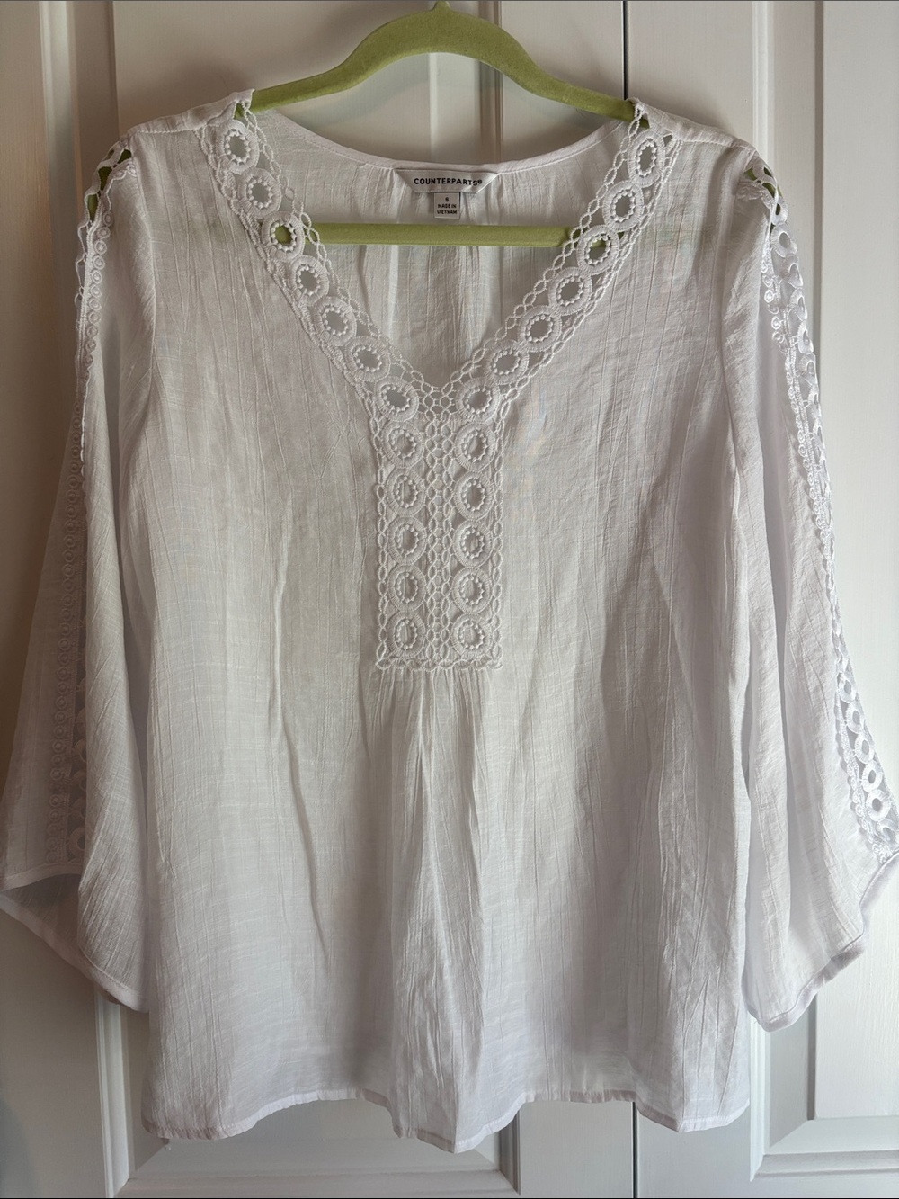 Counterparts White Gauze Peasant Top with Crochet Lace Trim Size Small